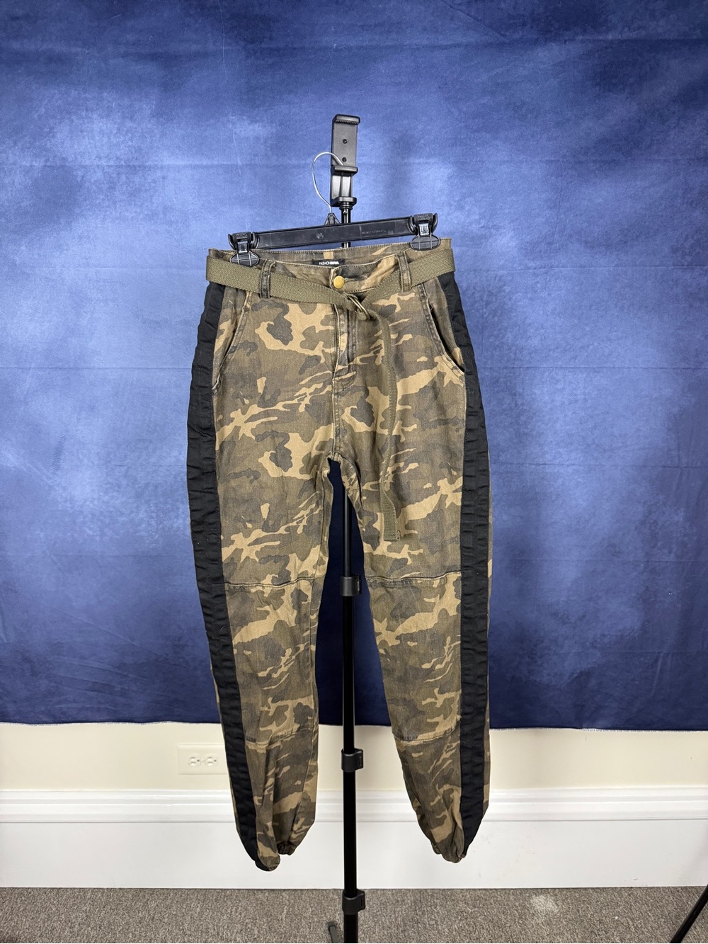 Camo Jogger Pants with Black Side Panels